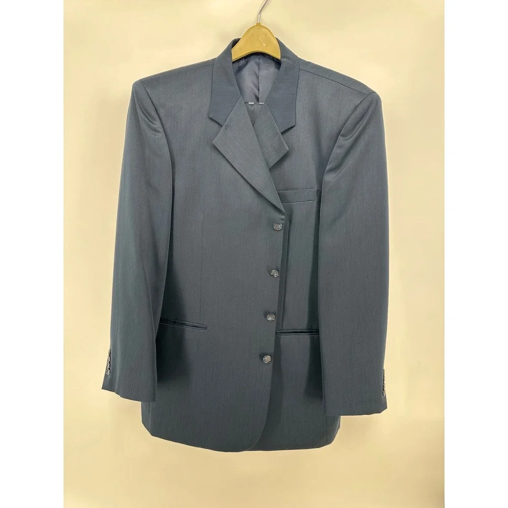 Vanetti Mens Navy Blue 4 Button Pleated Cuffed 2 Piece Suit 46L 40L